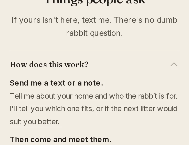 Before: the questions section on a phone, one long list starting with How does this work.