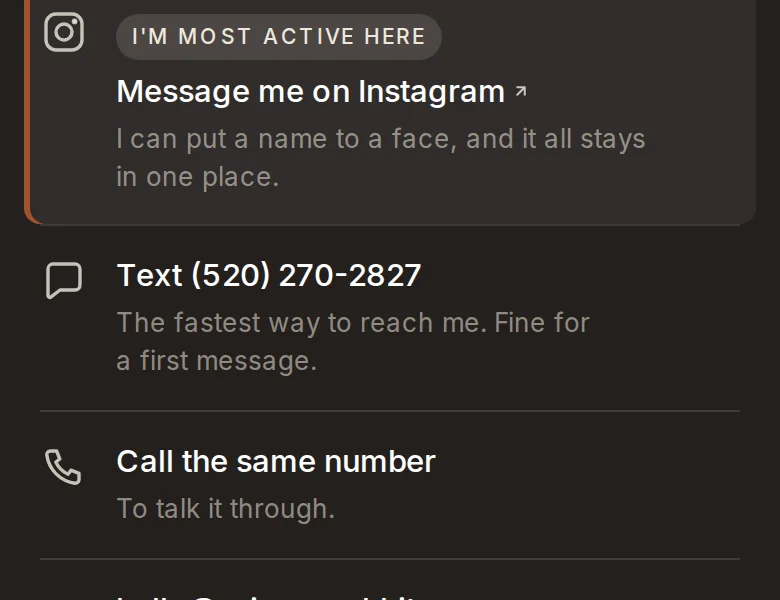 Before: the ways to reach me on a phone, Text and Call as two rows under Instagram.